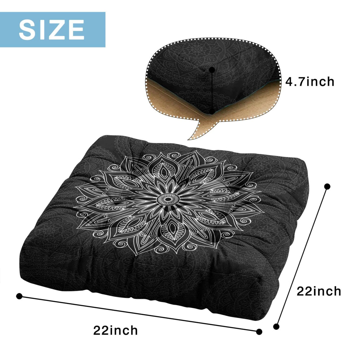 Meditation Cushion (Mandala Black / Square)
