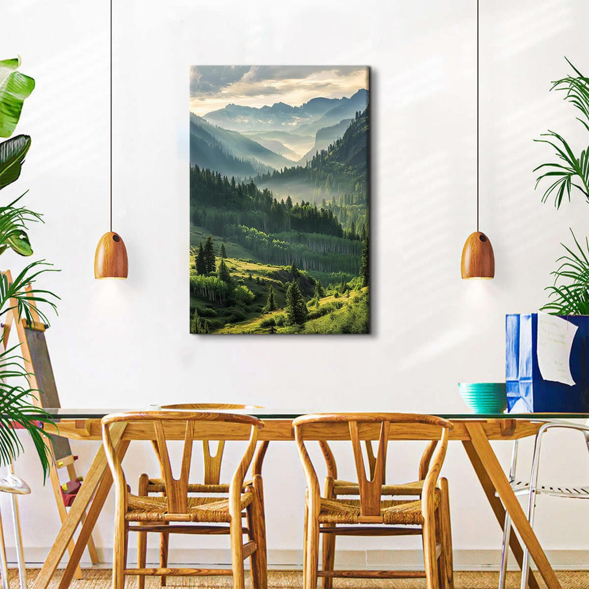 Green Mountain Landscape Wall Art for Living Room Decor Foggy Forest Canvas Prints Pictures Smoky Mountains Scenery Photo Prints Nature Scenic Artwork for Kitchen Dining Room Home Decorations 32x48" (48"L x 32"W / Misty Mountain)