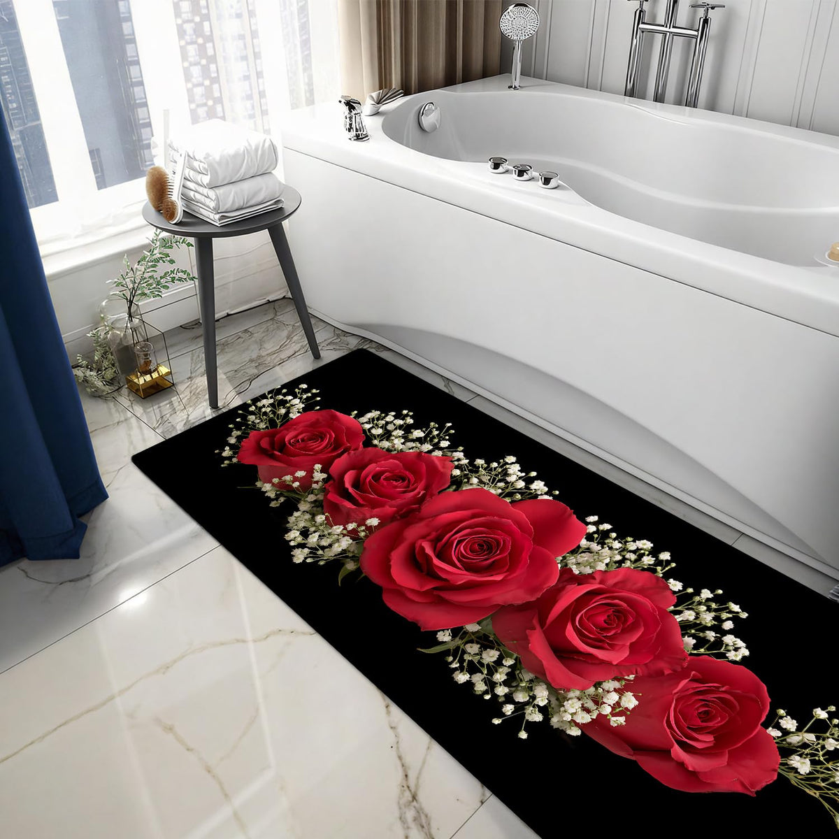 Red Rose Bouquet Valentine's Day Laundry Room Rug 20x47 Inch (#61)
