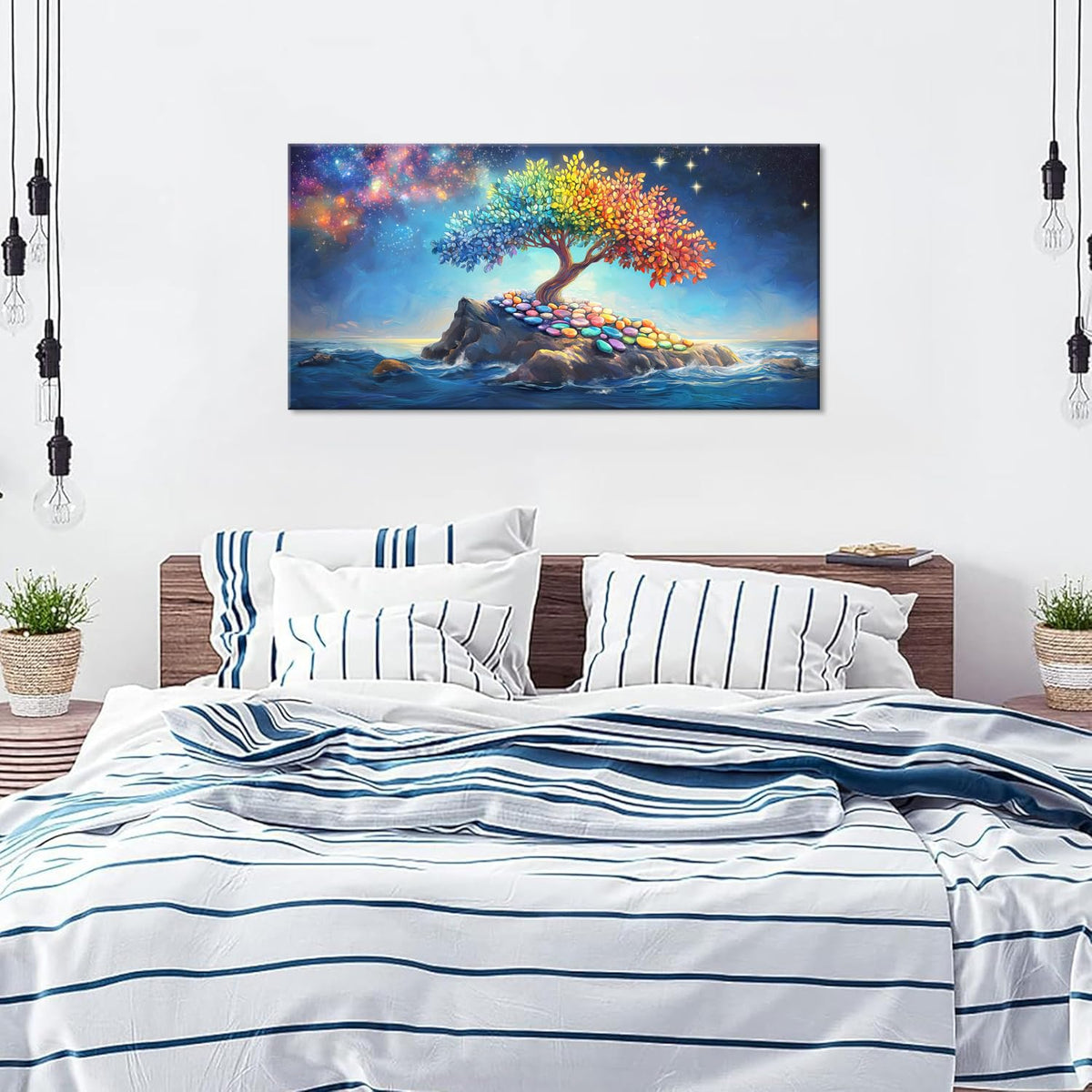 Rainbow Colors Tree Wall Art for Living Room Office Fantasy Art Cosmic Ocean Surreal Landscape Tree of life Painting Prints Magical Canvas Artwork Dining Bedroom Decor (Abstract / Rainbow Colors Tree of life Wall Art / 40"L x 20"W)