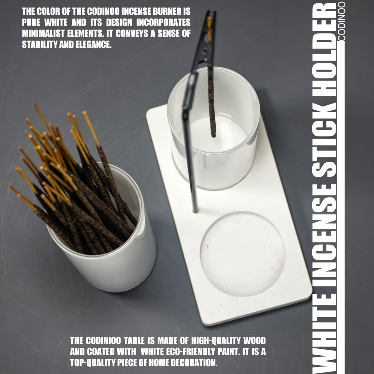 2 in 1 Incense Holder for Sticks Incense Burner Holder with Storage (All White / 1 tall 1 short glass)