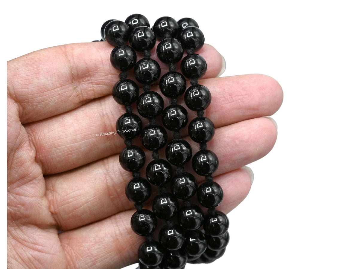 Black Tourmaline Mala Beads (Black Tourmaline / Knotted)