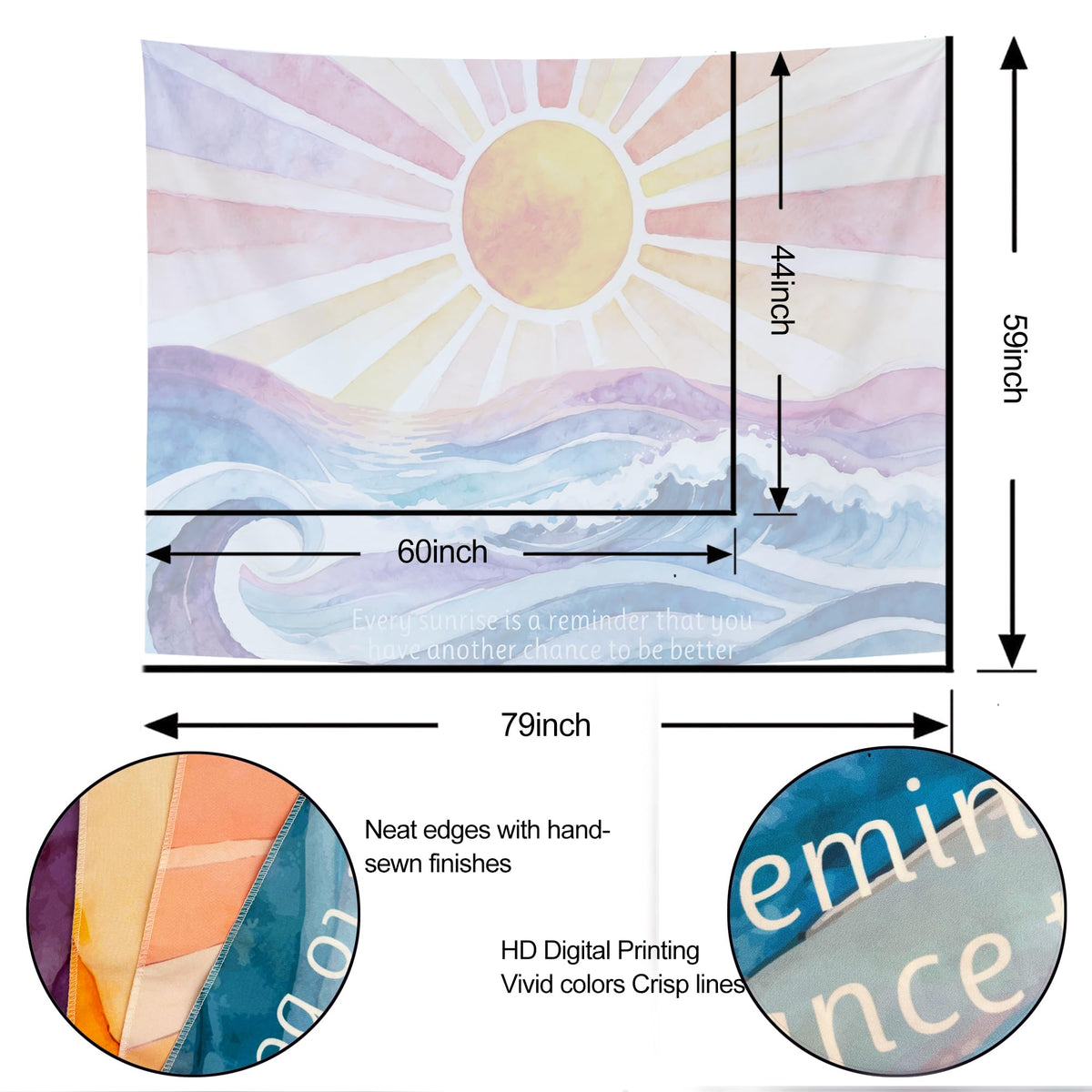 Boho Sun Tapestry Mental Health Wall Hanging for Bedroom 60" x 44" (Colourful / 60"L x 44"W)