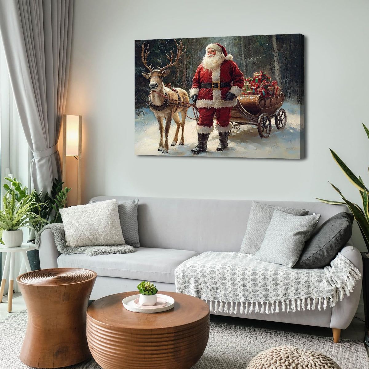 Winter Snowy Forest Landscape Wall Art Santa Style Painting Home Decoration 32x48in (48"L x 32"W / Santa Claus)