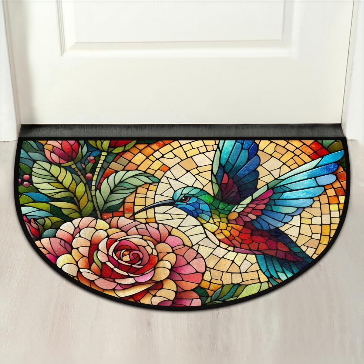 Hummingbird Half Round Doormat Non Slip Semi Circle Rug Outdoor Mat (B 018)