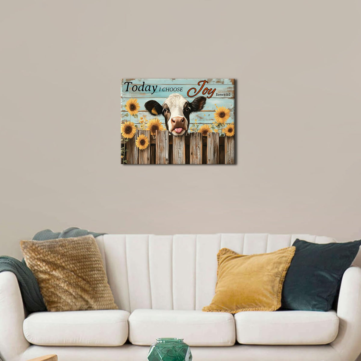 Vintage Farmhouse Cow Wall Art Today I Choose Joy Christian Wall Art Funny Highland Cow Decor Rural Country Spring Sunflower Poster Rustic Farmhouse Bathroom Artwork Kitchen Home Decoration 12x16" (16"L x 12"W / Funny Cow01)
