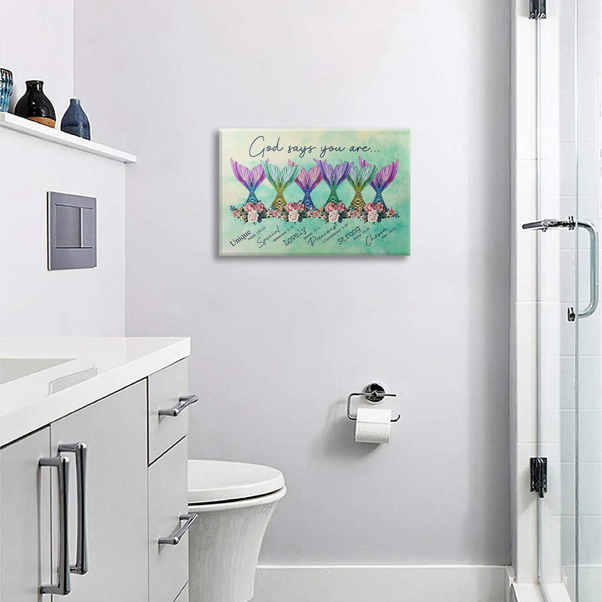 Mermaid Wall Art Little Girls Room Decor Canvas Prints Painting Teal Bathroom Bedroom Pictures Framed Artwork Gifts Office Home Decorations 24"x20" (24"L x 20"W / Colorful Mermaid Tail)