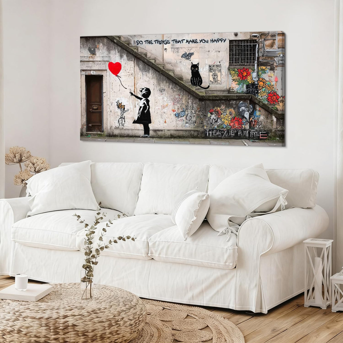 Abstract Banksy Wall Art Graffiti Wall Decor Street Pop Picture for Living Room Bedroom (48"L x 24"W / LGirl)