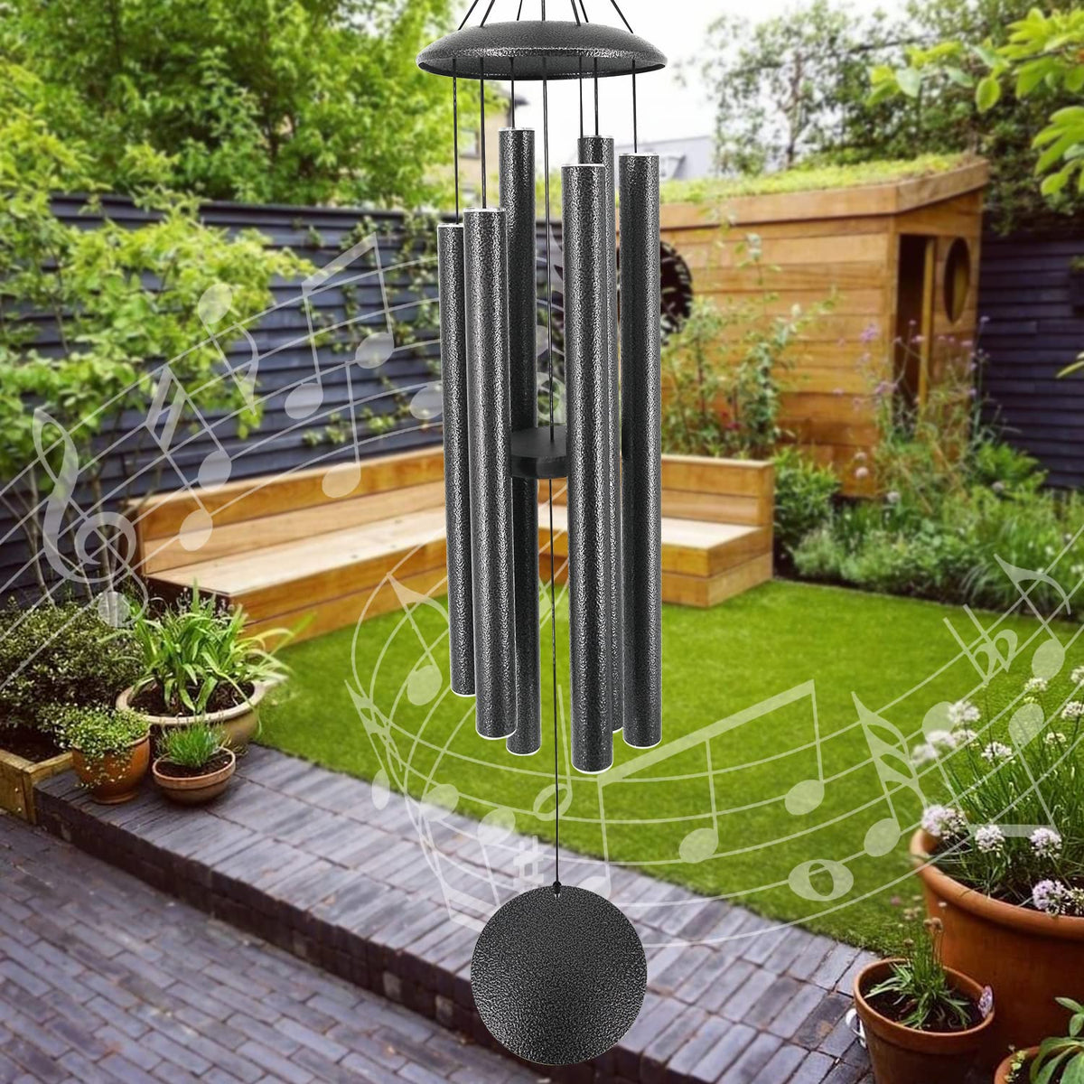 45 Inch Wind Chimes Outdoor Deep Tone (45" Black Grey)