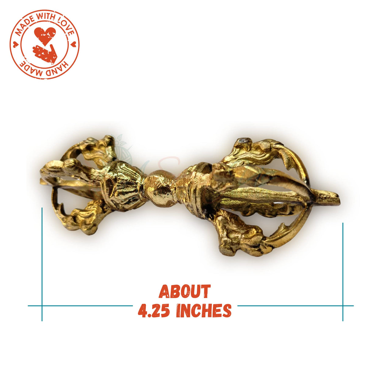 Tibetan Buddhist Dorje for Hand Bell and Pouch Bundle (4.25-in Long / Antique Brass Dorje)