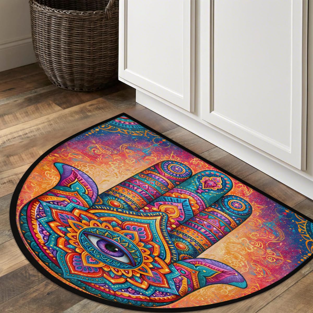 Mandala Half Round Door Mat Semi Circle Rug Half Moon Doormat (B:e-42)
