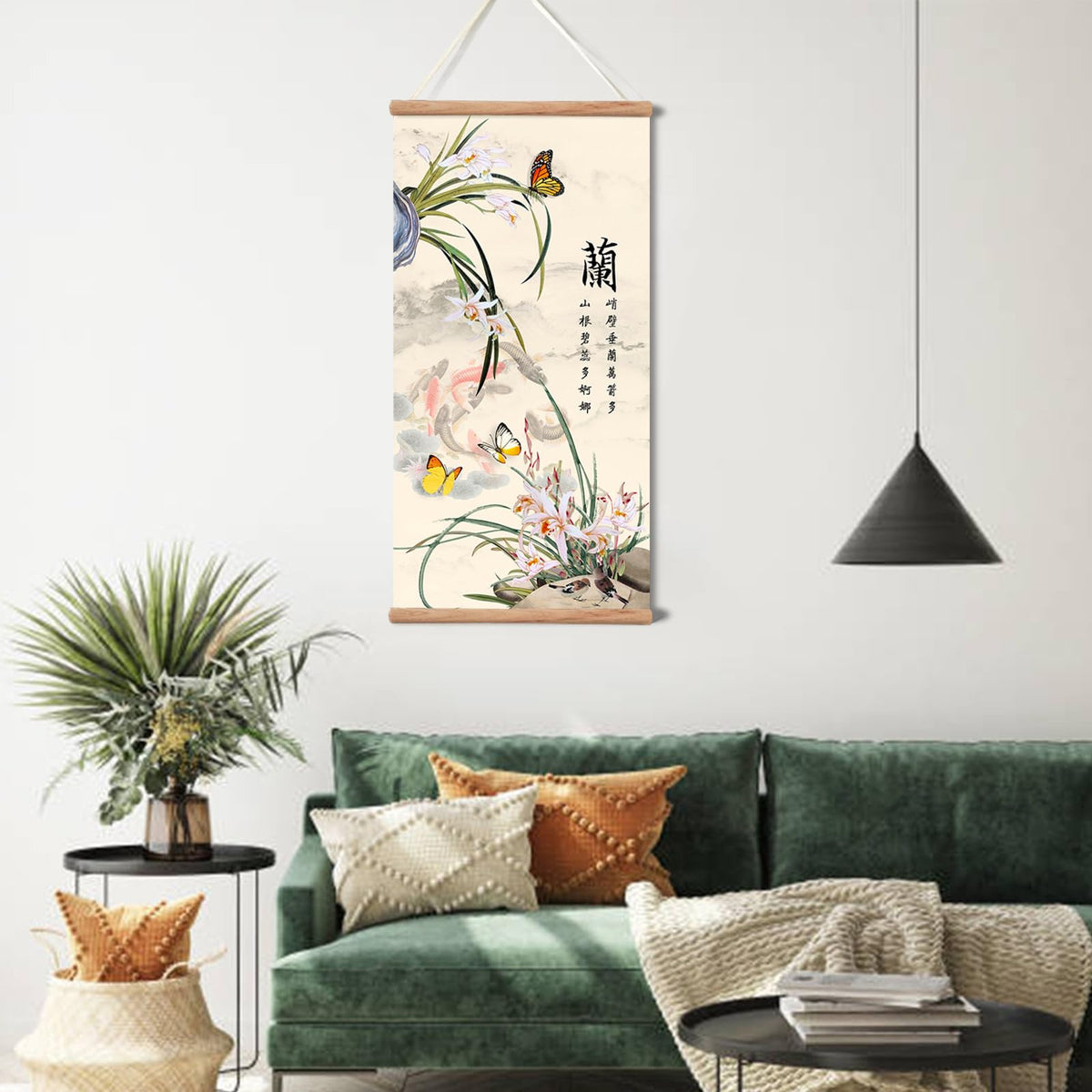 Plum Bossom Chrysanthemum Bamboo Orchid Painting (32"L x 16"W / Orchid)