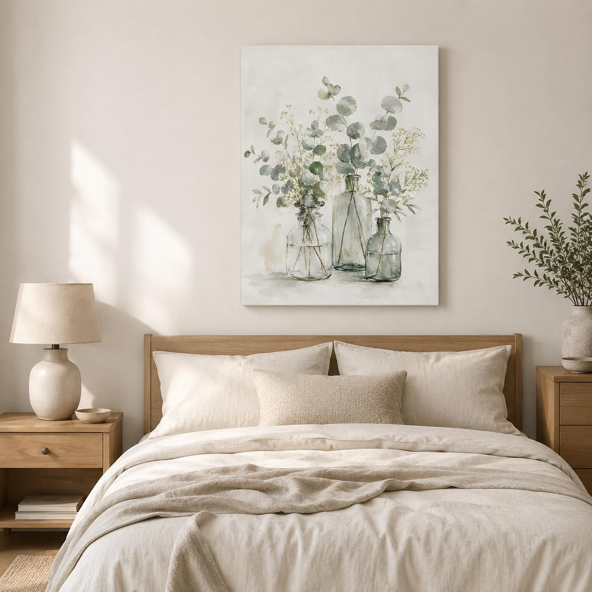 Eucalyptus Vase Canvas Wall Art Framed Botanical Painting Prints Posters Wrapped Canvas Wall Decor Neutral Floral Artwork for Living Room Bedroom Bathroom Kitchen Office Farmhouse Gift 12x16 Inches (Eucalyptus Vase / 16"L x 12"W)