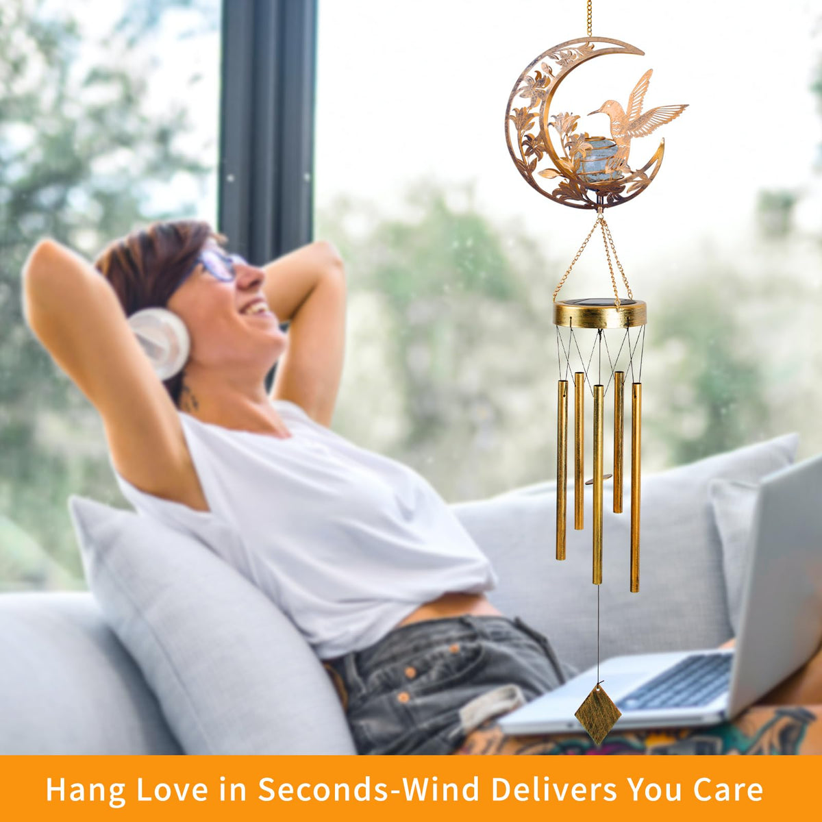 Moon & Hummingbird Wind Chimes