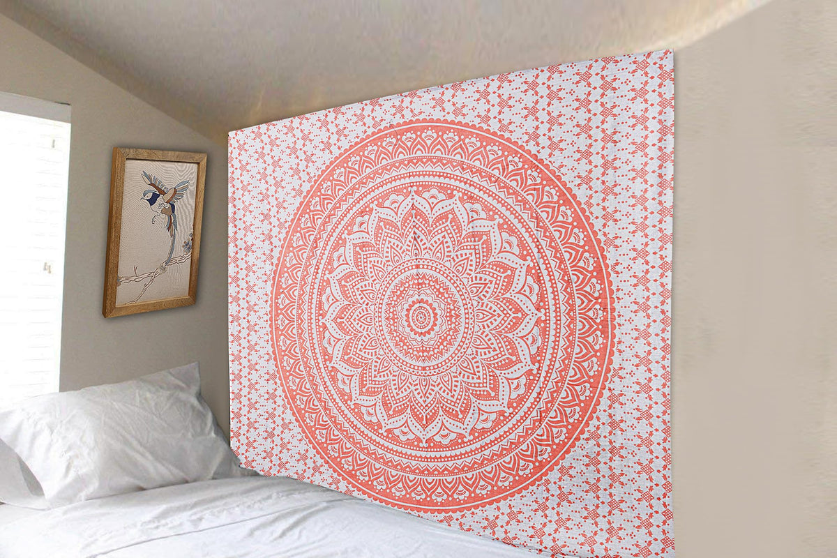 Handmade Cotton Mandala Wall Tapestry (Rose Gold / 84"L x 54"W)