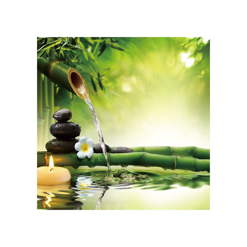 Spa Shower Curtain White Flowers Candle Black Stones Vintage Bamboo Relaxing Bath Curtain Waterproof Polyester Fabric Bathroom Decor Set with Hooks 72x84inch (72"W x 84"L (Pack of 1) / Green 02)