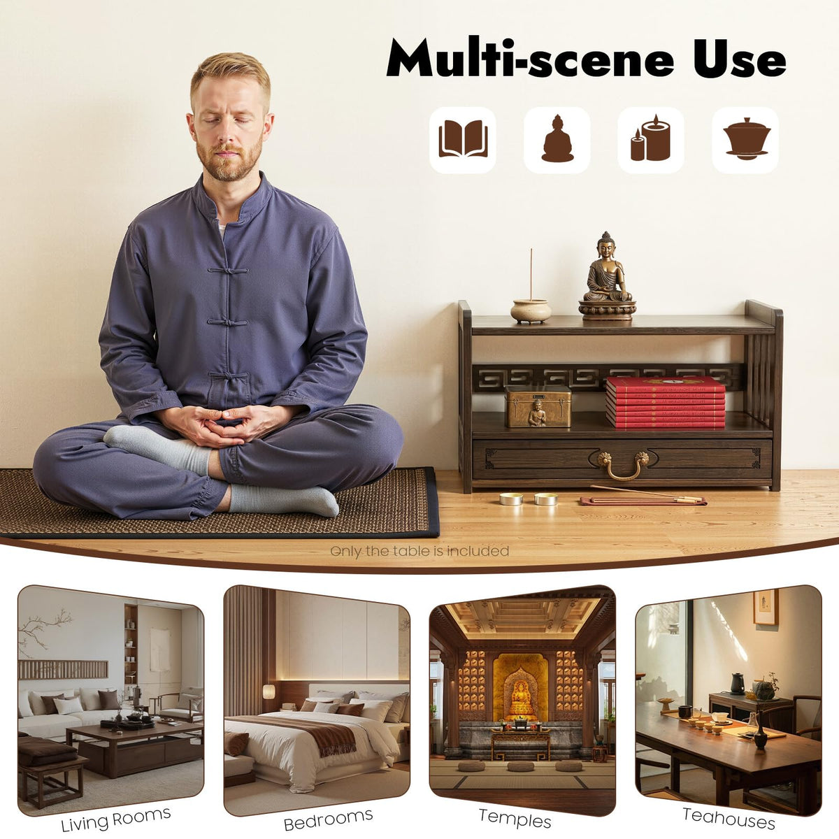 Meditation Storage Table (Walnut Color / 20.4×9.8×11in)