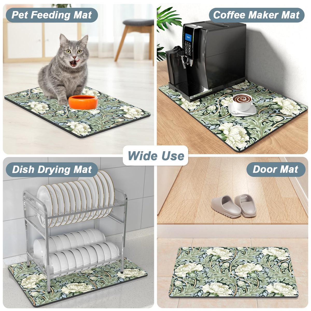 Coffee Mat 16" x 24" Coffee Bar Mats for Espresso Machine Station Accessories and Organizer (Morris Style Carnation / 16" x 24")