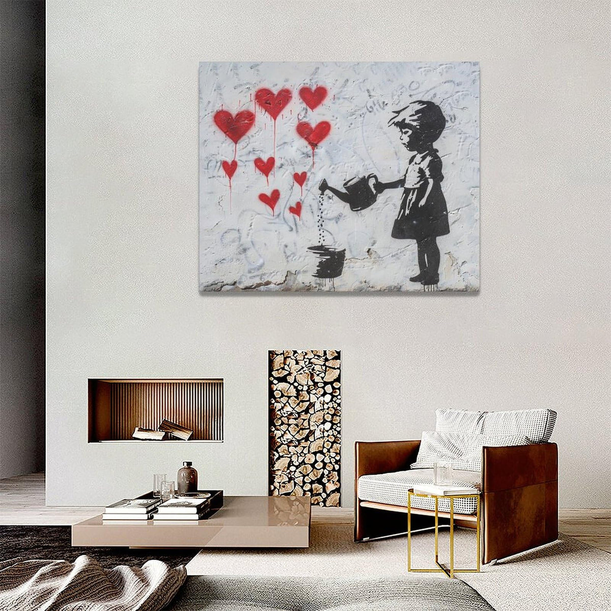Banksy Girl Wall Art Heart Pictures Street Graffiti Canvas Wall Decor Kids Aesthetic Painting Pop Home Modern Artwork Decorations Framed for Living Room Bedroom Bathroom Office 20 x 16 inch (20"L x 16"W / kids)