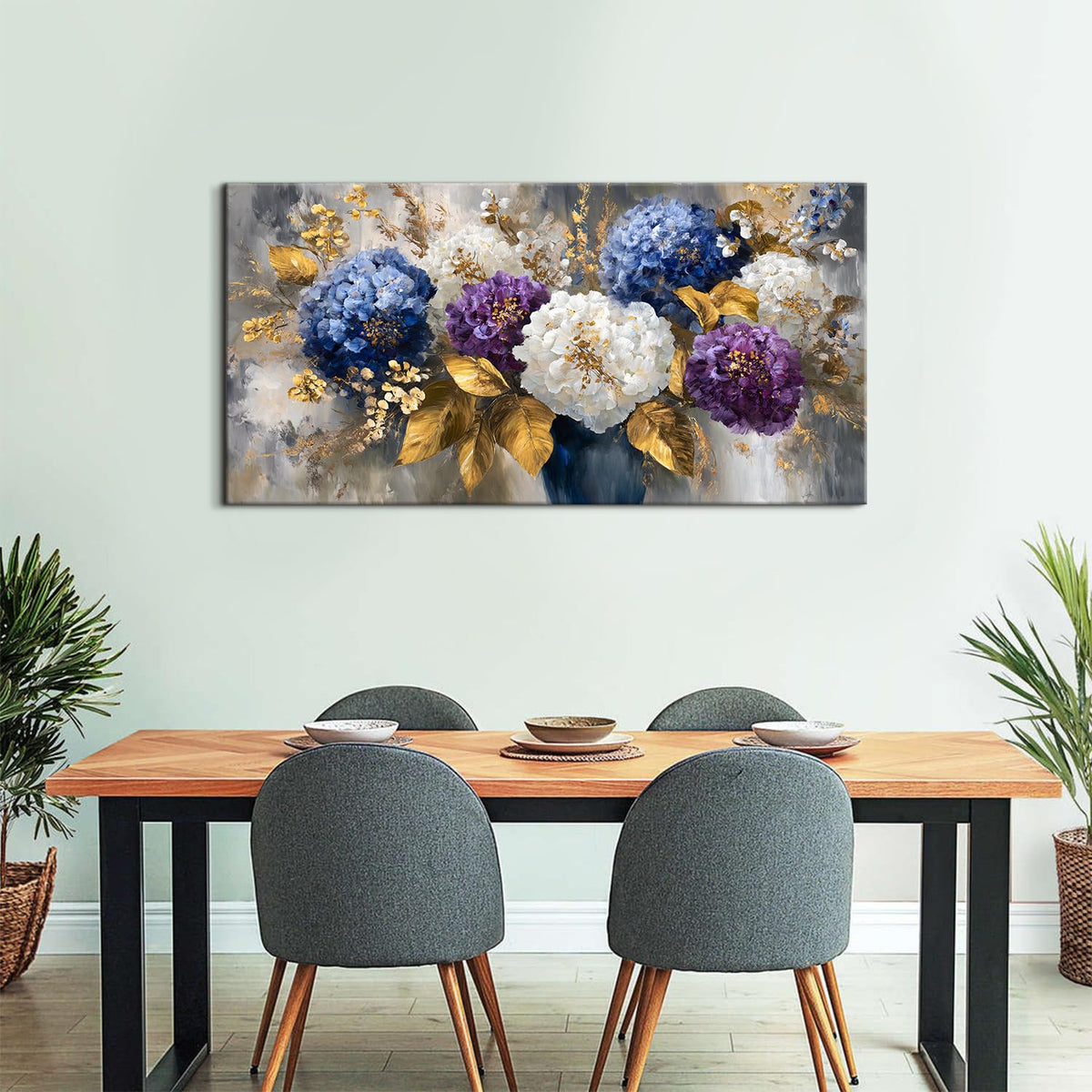 Watercolor Hydrangea Wall Art Bedroom Wall Decor Colorful Bouquet Picture Abstract Flowers Bathroom Canvas Painting Hydrangeas Flower Modern Still Life Floral Artwork Living Room Decoration 24x48” (48"L x 24"W / Hydr)