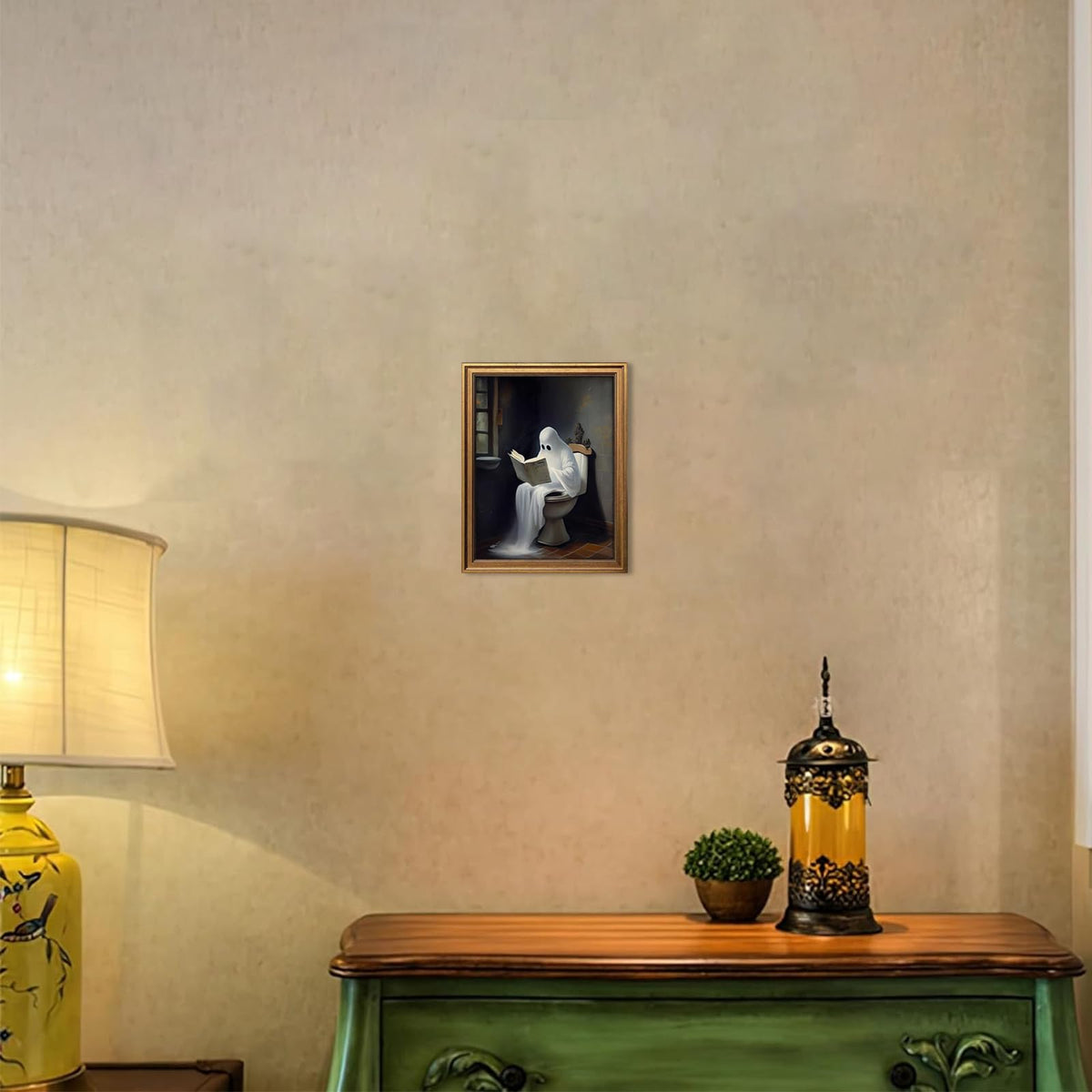 Halloween Wall Art Gold Framed (Ghost / 10"L x 8"W)