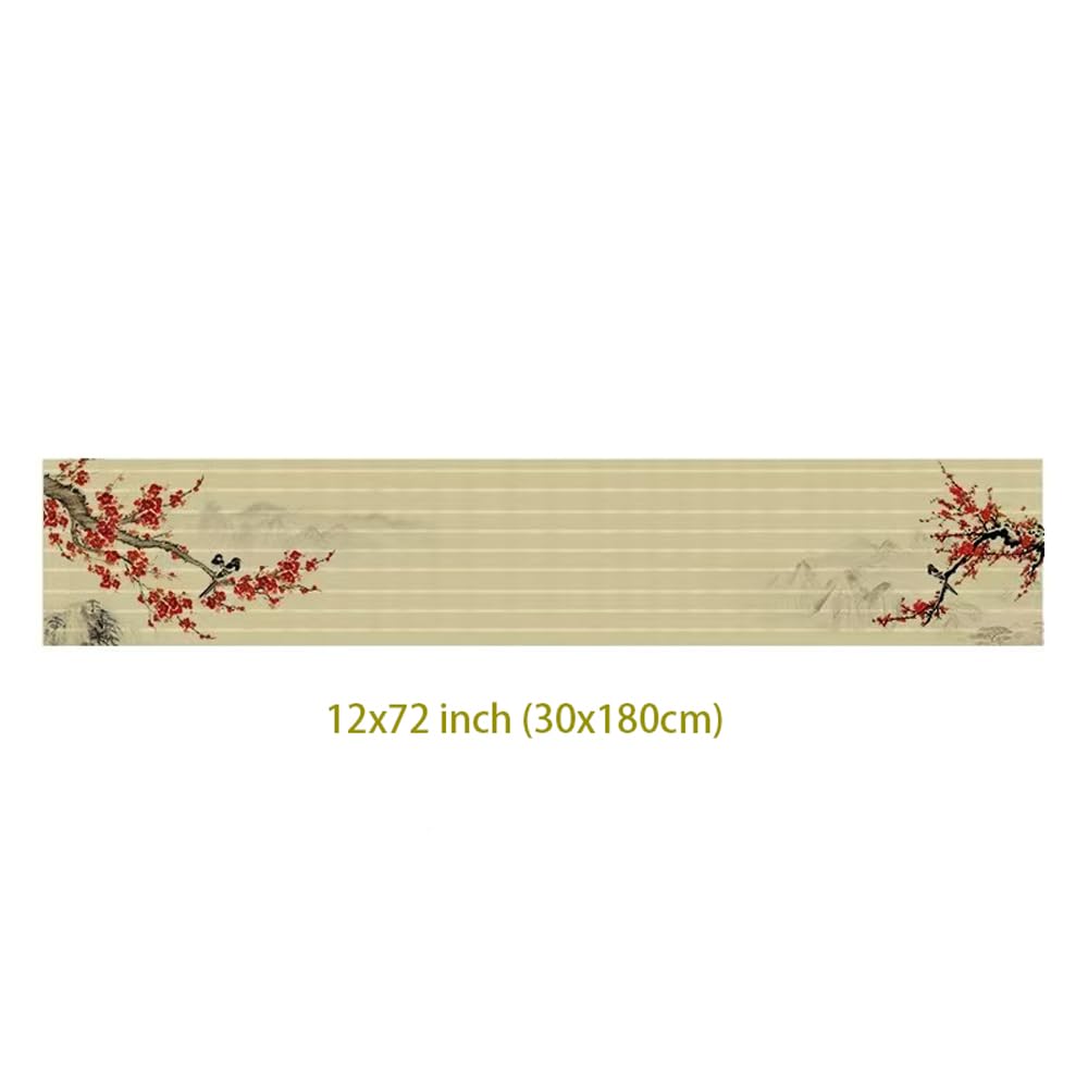 Asian Style Bamboo Table Runner (Plum Bossom / 12x72 Inch)
