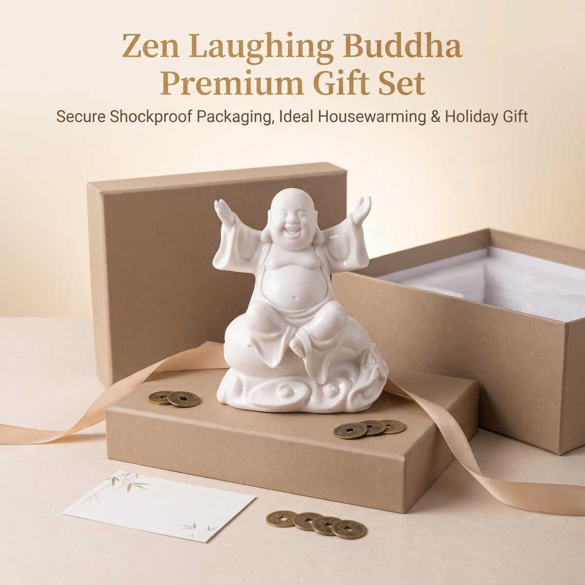 8.2" Ceramic Laughing Buddha (White / 8.2INCH)