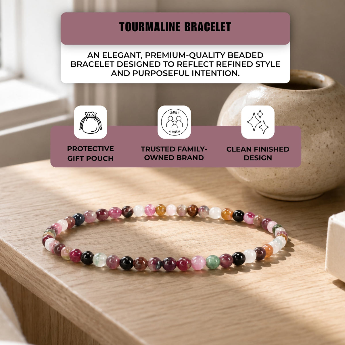 Tourmaline Bracelet 4mm Beaded Bracelet (Tourmaline / Medium)