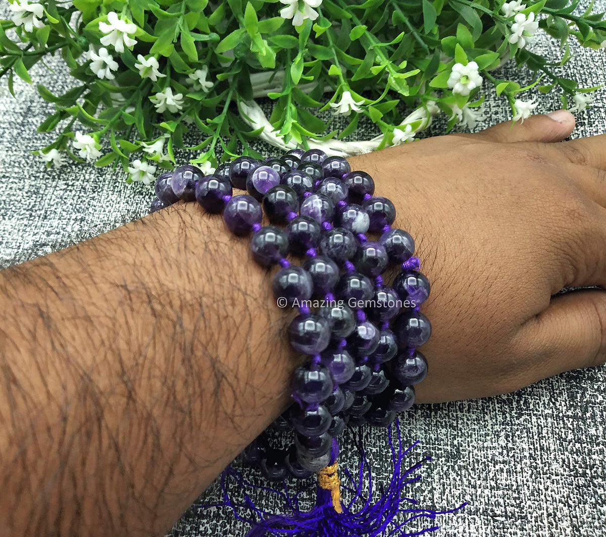 Amethyst Buddhist Prayer Beads Japa Mala with 108 Meditation Beads (Hand Knotted / Amethyst)