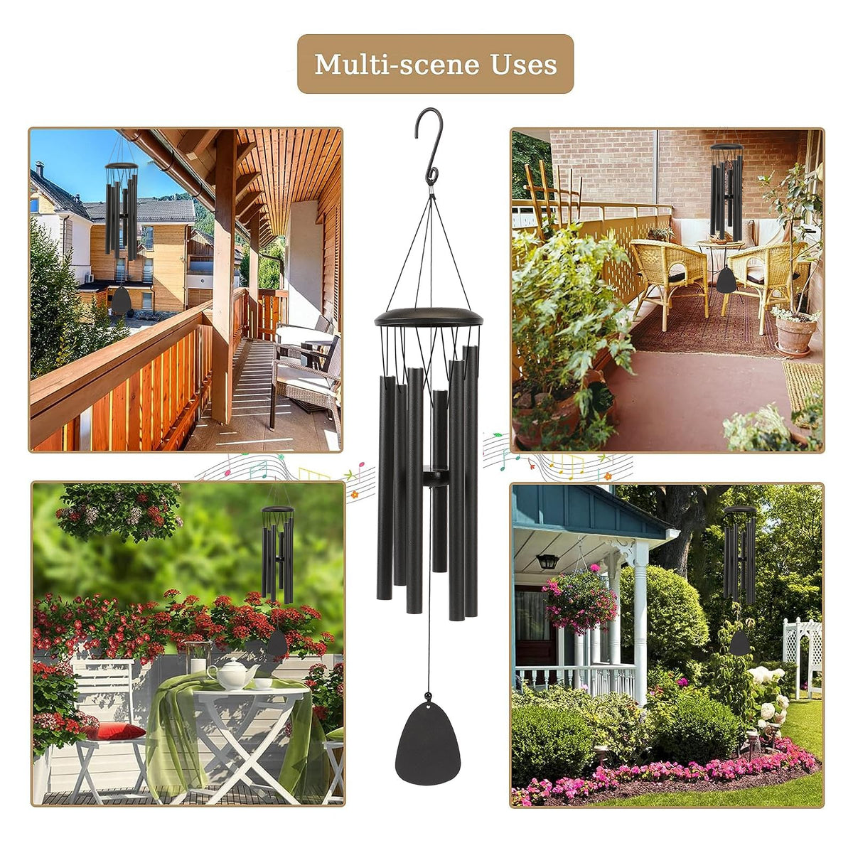 Aluminium Wind Chimes 26 Inches to Create a Zen Atmosphere Suitable for Outdoor (Black / Classic 26")