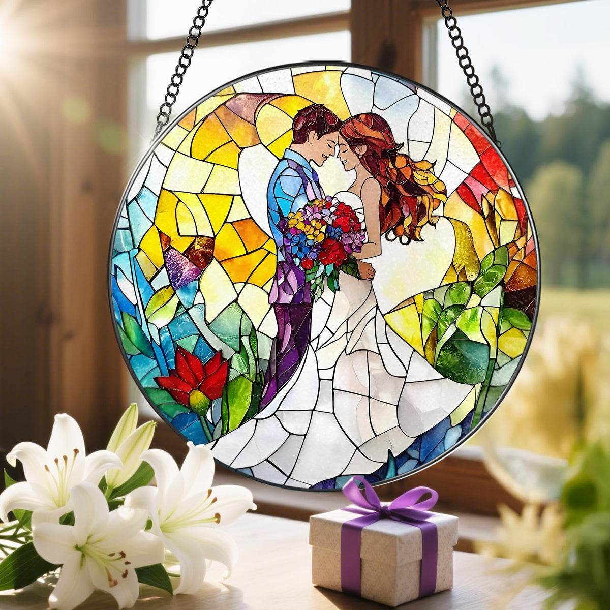 8'' Romantic Couple Wedding Sun Catcher Ornament (Romantic Couple)