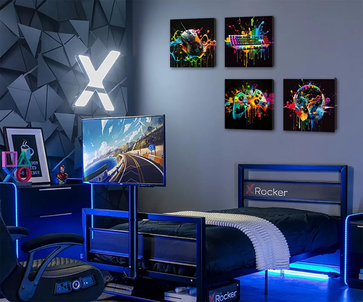 Gamer Room Decor for Boys Wall Art Canvas Print 12"X12"X4 Panels (12"L x 12"W / game)