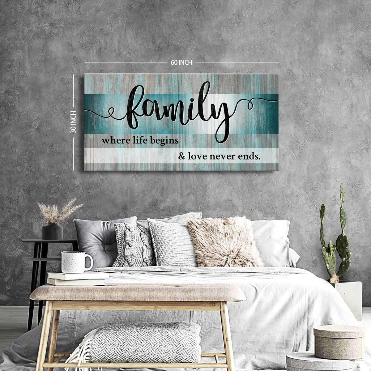 Teal Family Wall Art Family Signs for Home Decor Wall Inspirational Quotes Picture Farmhouse Kitchen Dining Room Decor Turquoise Family Canvas Painting Bedroom Living Room Decoration 30x60 (60"L x 30"W / Family)