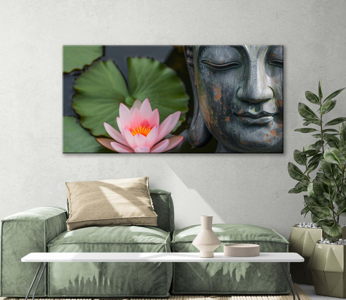 1Pcs Zen Buddha Canvas Wall Art Lotus Flower Meditation Framed Canvas Print Peaceful Asian Decor for Bedroom Living Room Spa Yoga Pink Oriental Artwork Water Lily Wall Art Ready to Hang (32"L x 16"W / 1PCS-Zen Buddha)