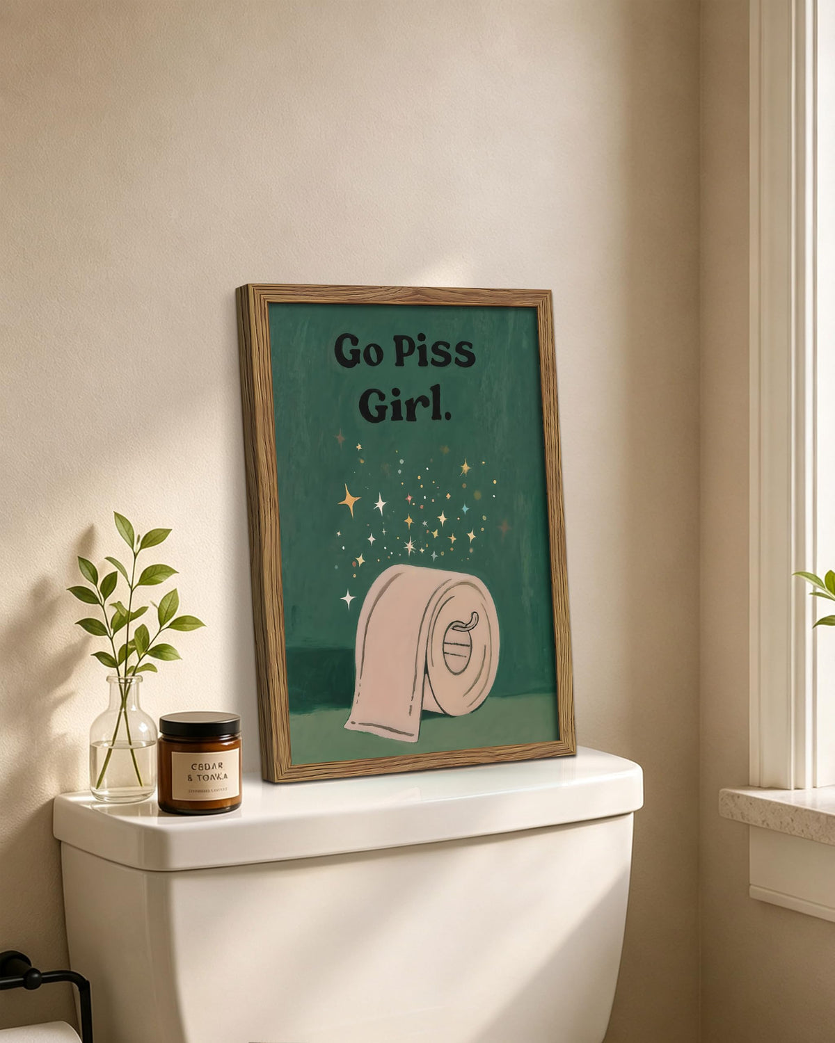 Funny Bathroom Wall Art Framed Canvas Print (A-Bathroom / 16"L x 12"W)