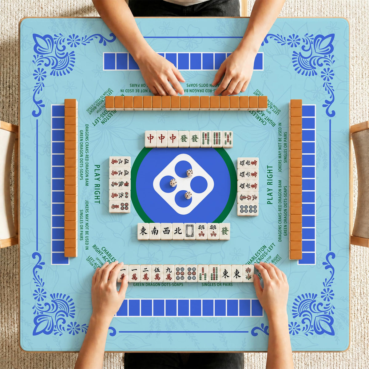 Blue and Green Mahjong Mat 31.5" x 31.5" (Blue and Green Mahjong)