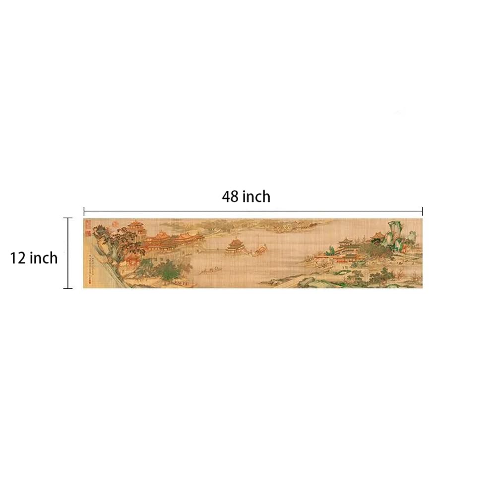 Asian Style Bamboo Table Runner (Along the River During the Qingming Festival / 12x48 Inch)