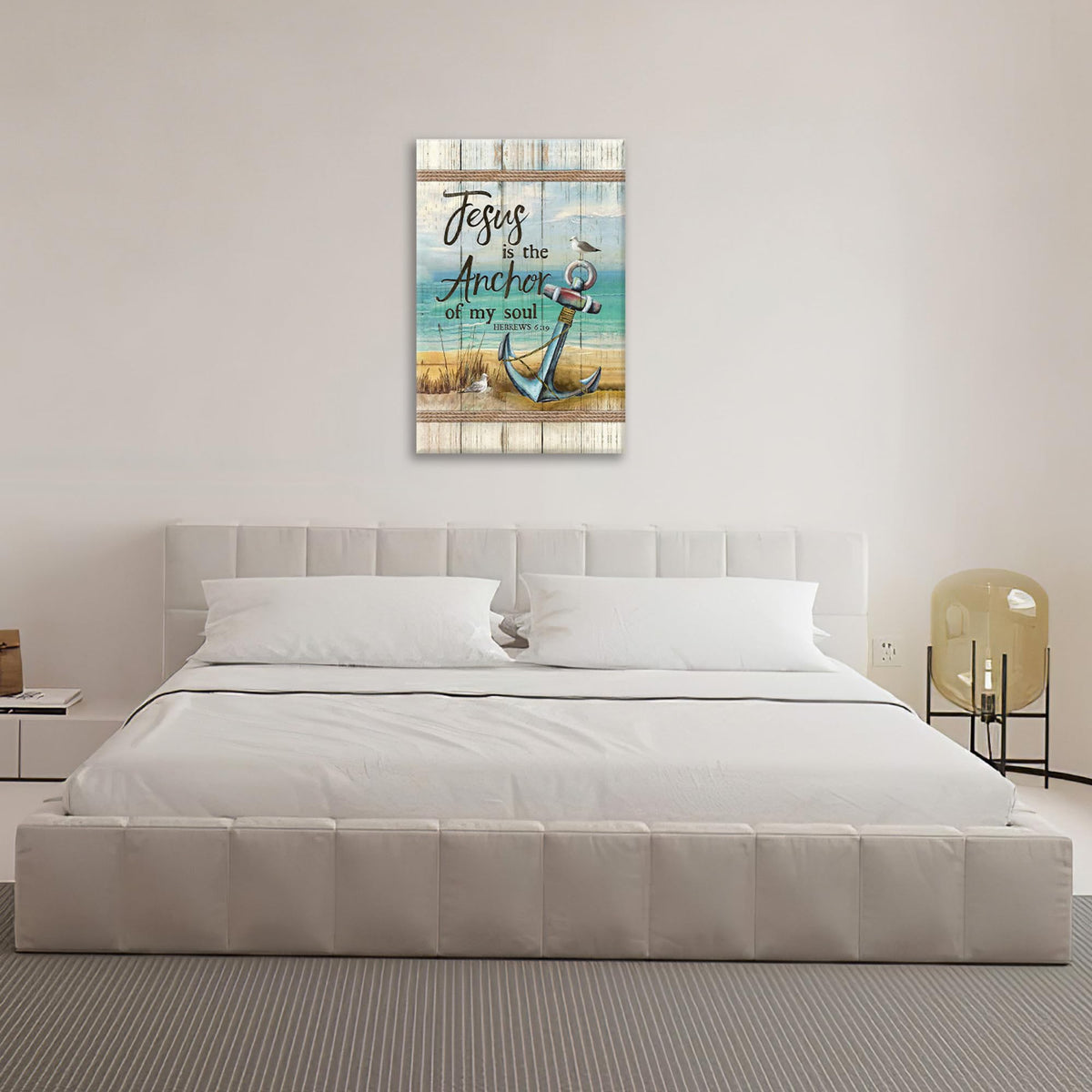 Christian Beach Anchor Wall Art Scripture Coastal Nautical Canvas Print Painting Bible Verses Pictures Framed Christian Gifts Artwork Dining Living Bathroom Bedroom Decor for Home Office 16"x24" (24"L x 16"W / Hebrews Anchor)