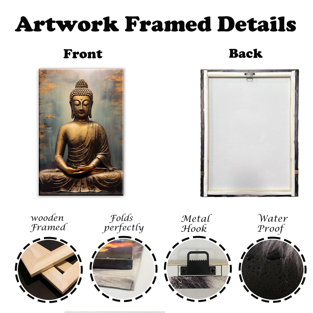 Buddha Canvas Wall Art Retro Buddha Statue Pictures Wall Decor Zen Painting Meditation Artwork For Spirit Bathroom Yoga Room Decor Frame (Buddha-4 / 42L" x 28W")