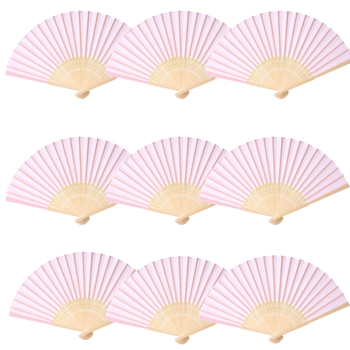 24pcs Imitated Silk Hand Fan Imitated Silk Fabric Bamboo Handheld Folded Fan Bridal Dancing Props Church Wedding Party Favors with Organza Bags (Pink)
