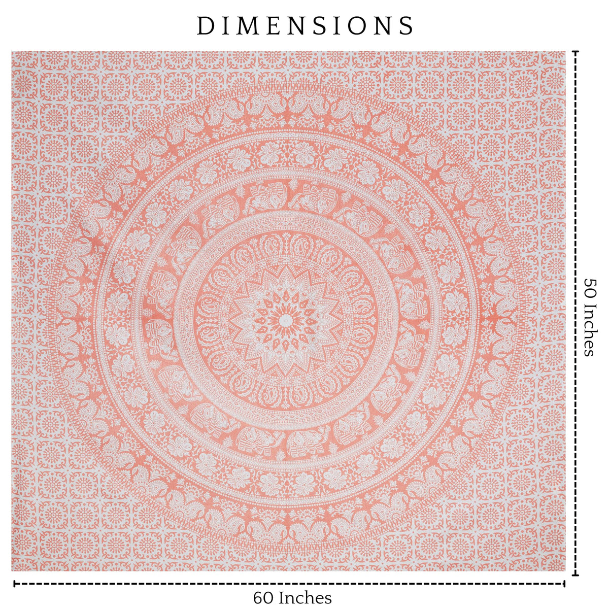 Rose Gold Elephant Mandala Tapestry For Bedroom Cotton Wall Hanging Aesthetic Hippie Bohemian Tapestries 50x60 Inch (Rose Gold / 59.8"L x 50"W)
