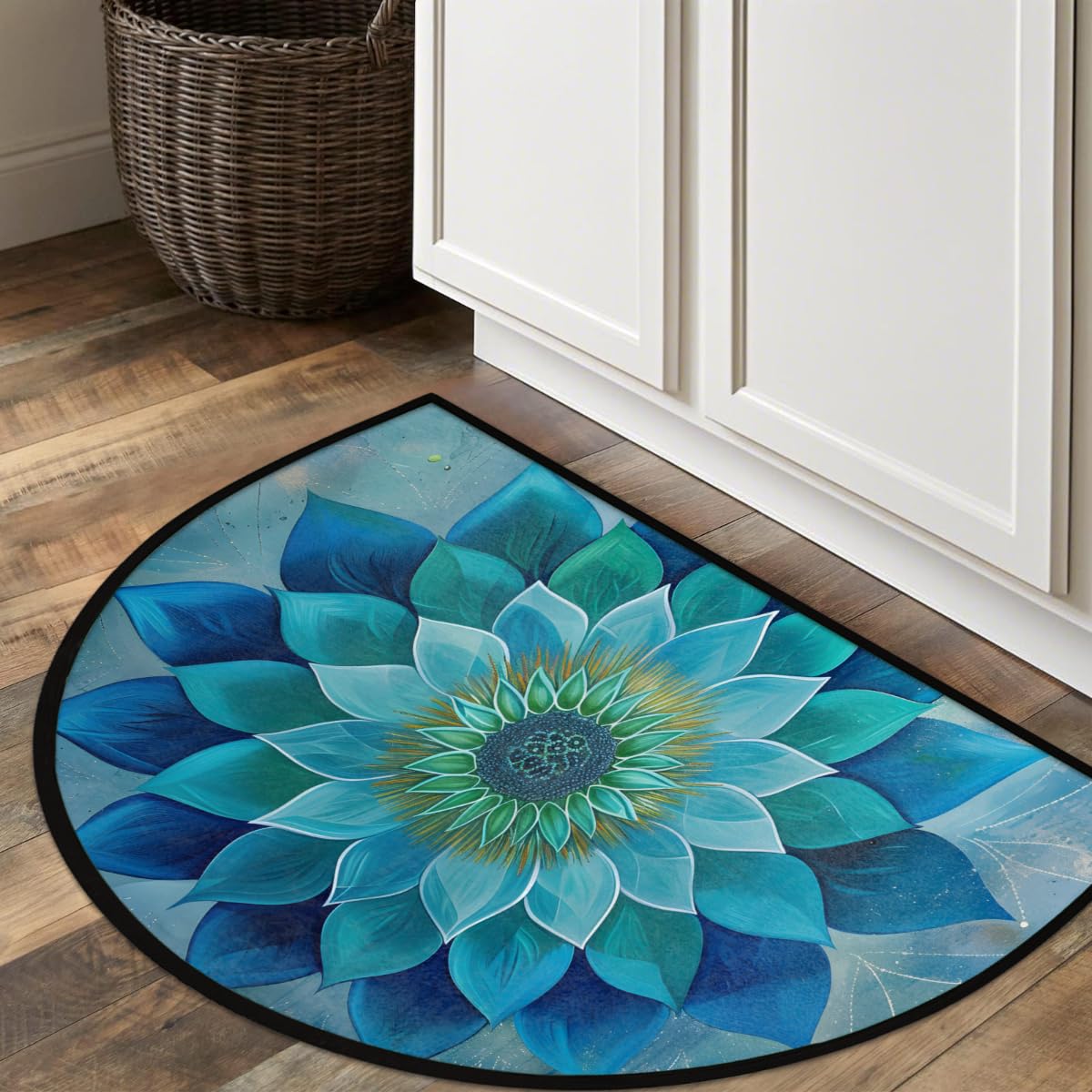 Teal Mandala Half Round Rug Half Moon Door Mat Half Circle Rugs (A:b-color 1)