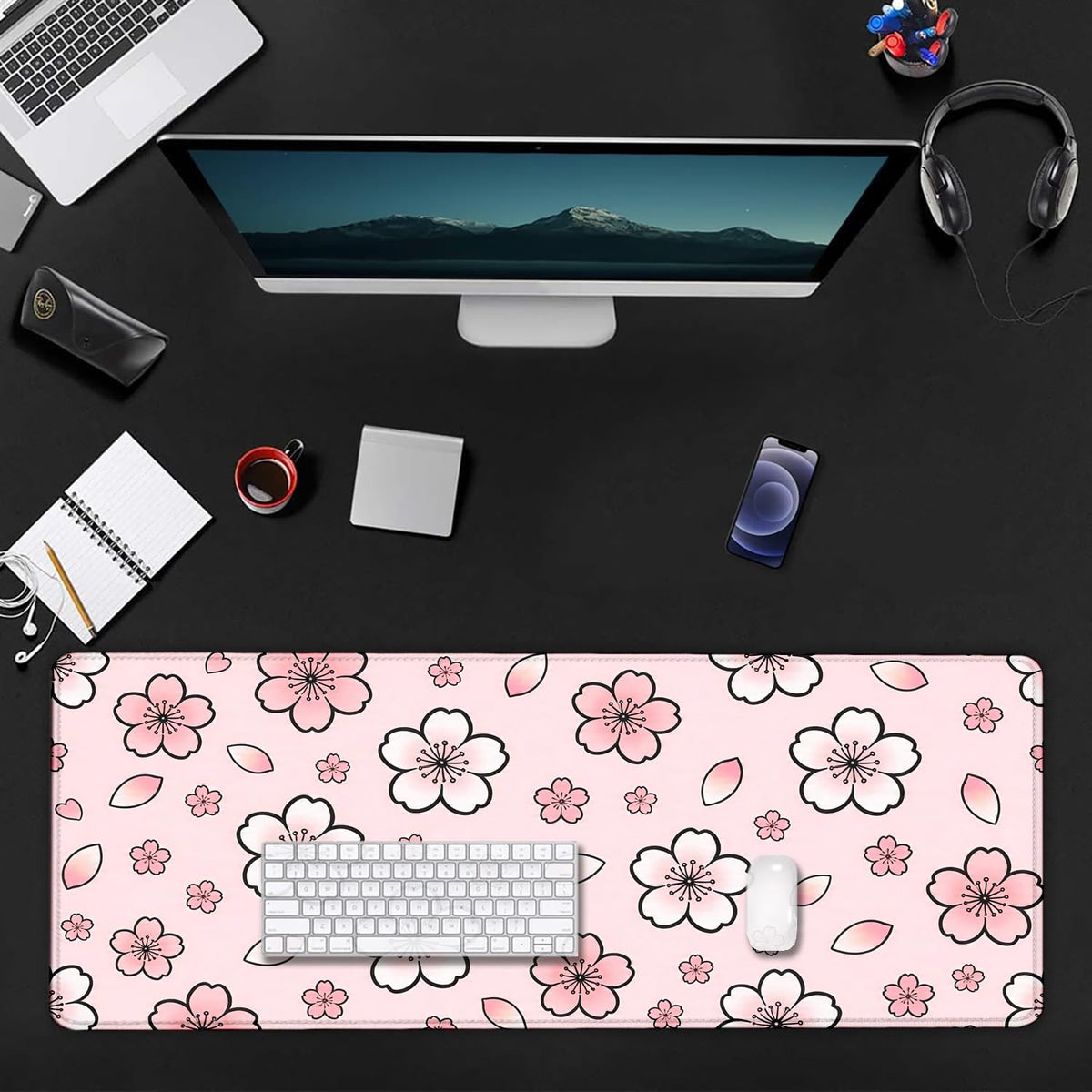 Extended Large Gaming Mouse Pad (Pink Pastel Floral)
