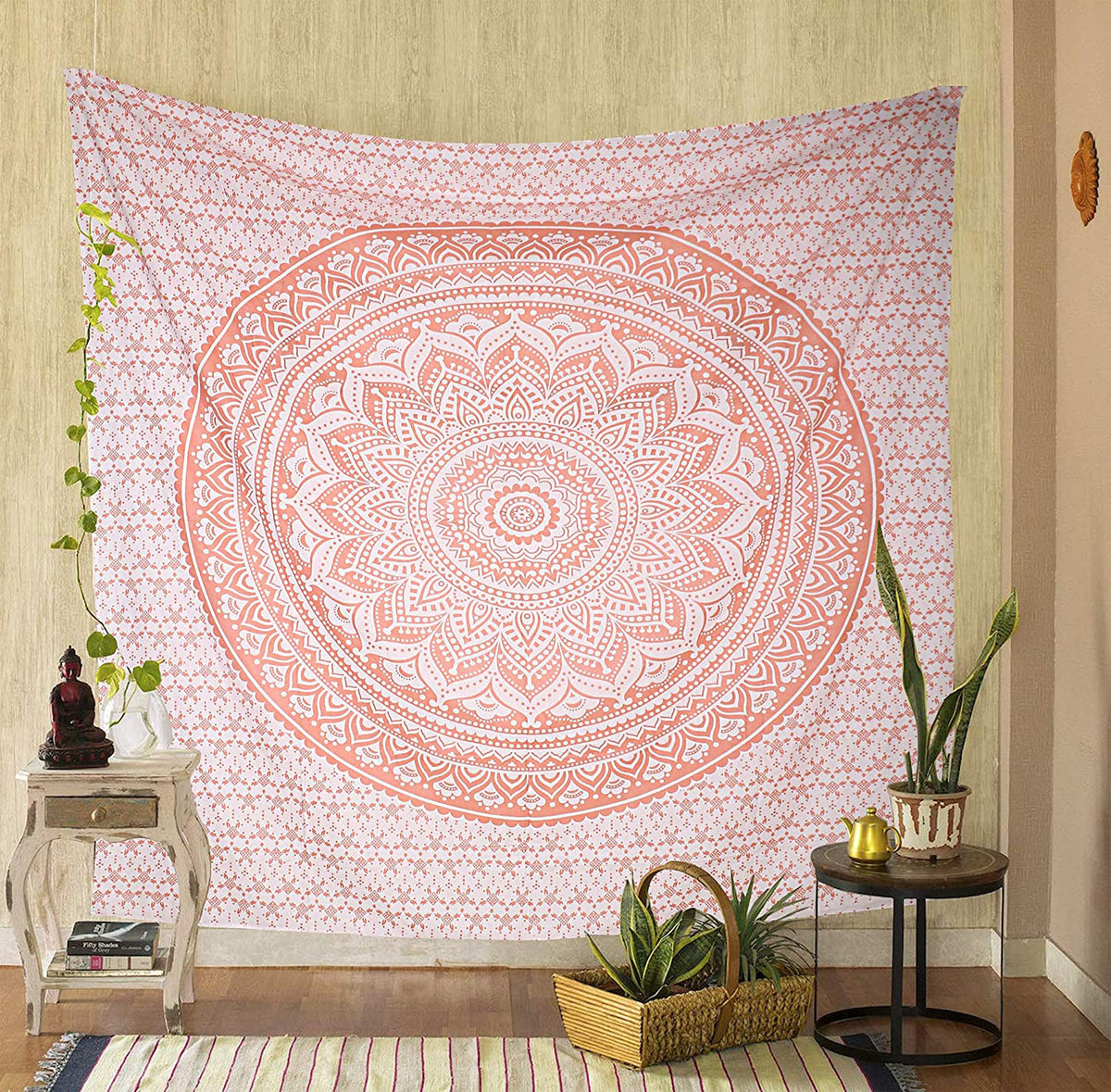 Rose Gold Elephant Mandala Tapestry For Bedroom (Rose Gold Ombre / 40"L x 30"W)