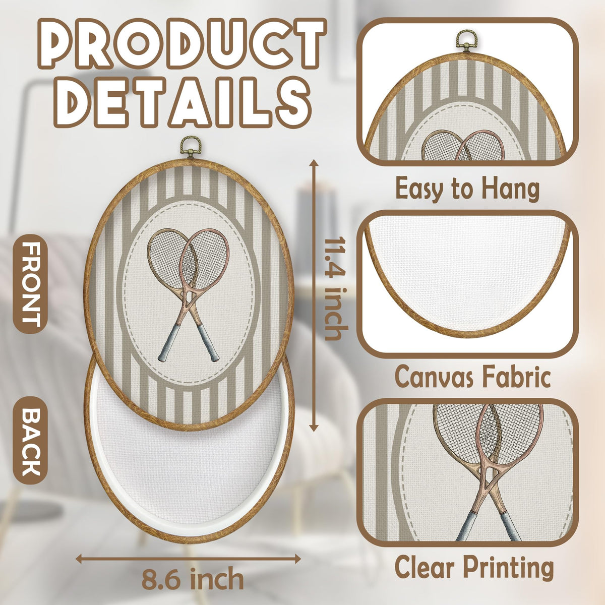 Tennis Sports Nursery Oval Wall Art Decor Products (Colour20)