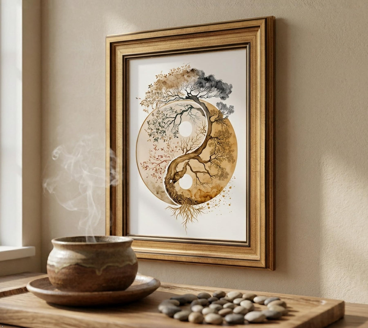 Vintage Gold Framed Tree of Life Canvas Wall Art (zen tree of life / 16"L x 12"W)
