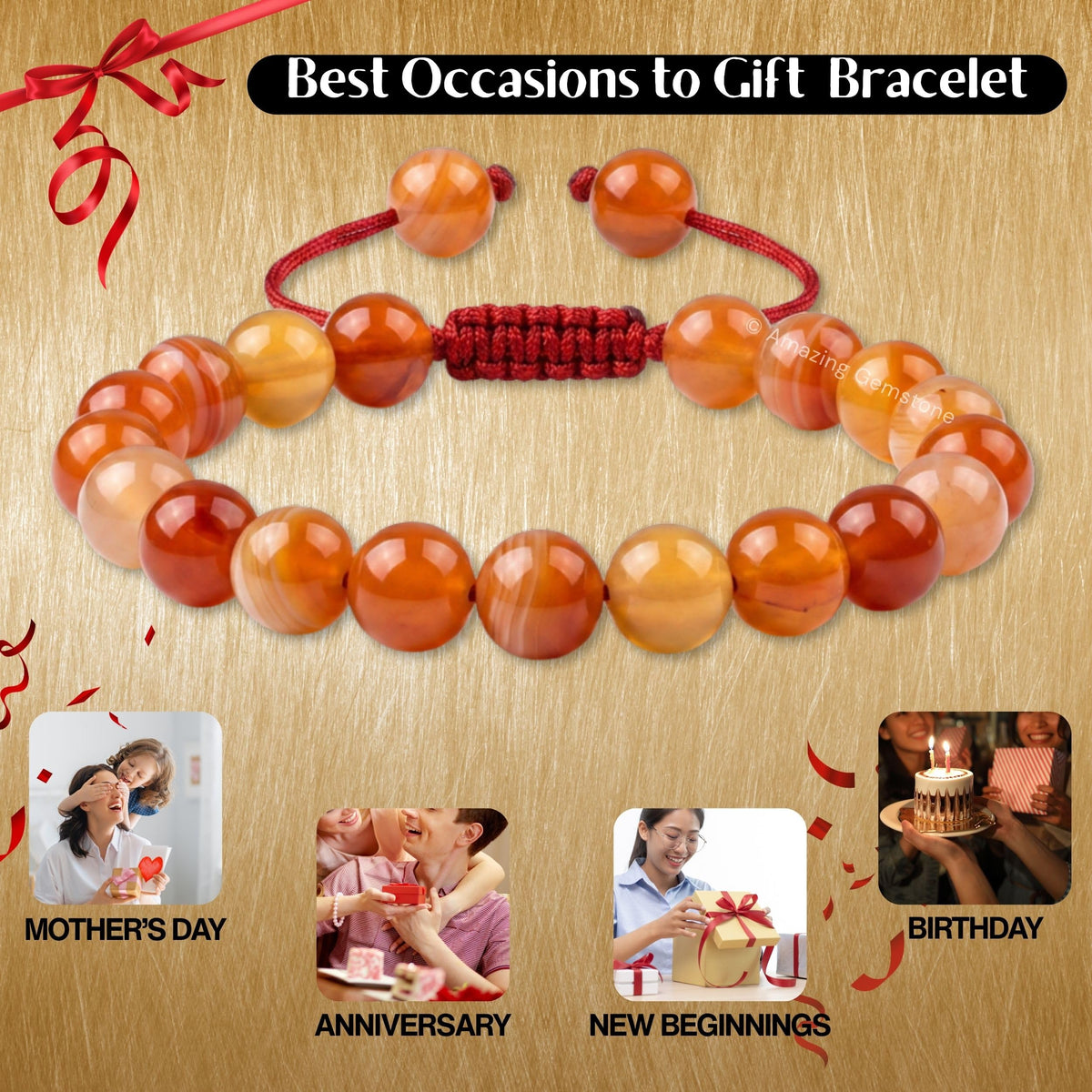 Carnelian Bracelet for Women Men's Gifts (Carnelian)
