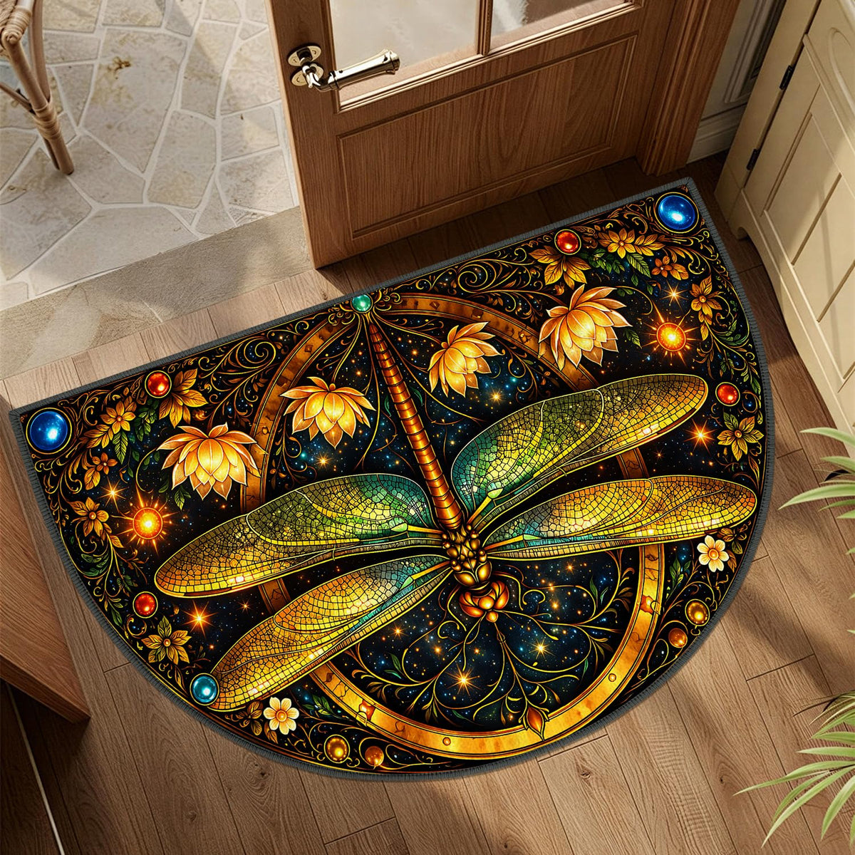 Art Nouveau Dragonfly Semicircle Rug 24"x36" (68 / 2' x 3' (Semicircular))