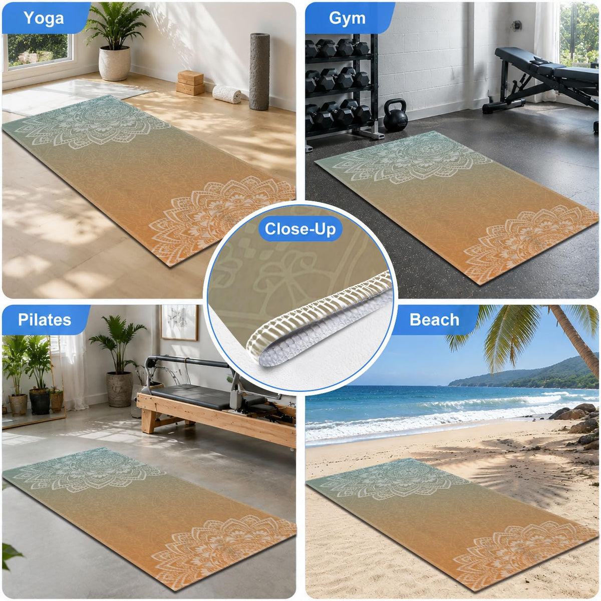 Yoga Mat Towel (Blue Flower-04 / Small)