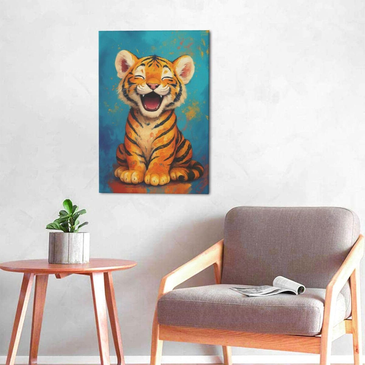 Banksy Tiger Nursery Wall Art For Kids Cute Animal Bathroom Canvas Wall Decor Cartoon Pictures Paintings Prints Artwork Framed Decorations For Girls Boys Children's Room Bedroom Living Room Gifts 16" x 24" (Tiger / 24"L x 16"W)